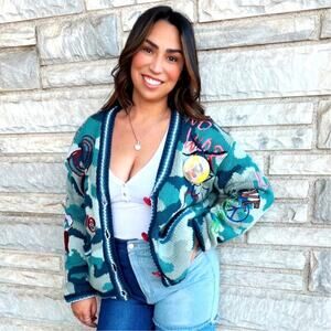 NO! Jeans – “World Peace” Camo Heart Button Cardigan – Size 4 (Small)